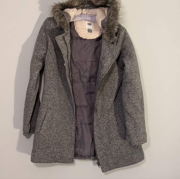 Girls Old Navy Faux Fur Gray Hooded Parka Girls XXL (16) - Picture 4 of 5